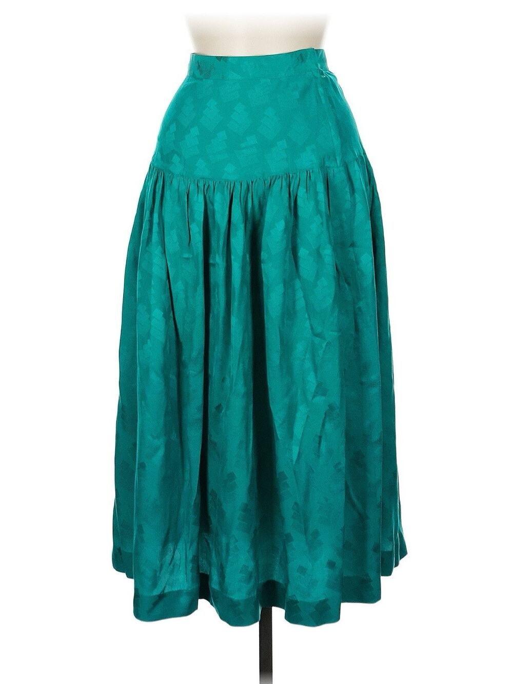 VTG Annalisa Silk Teal Green Drop Waist Midi Skirt 8